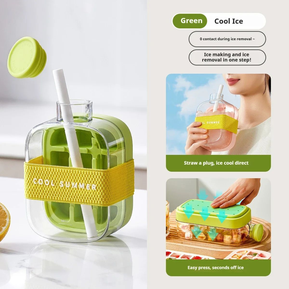 🧊No-Spill Silicone Ice Tray with Lid & Straw🥶❄️