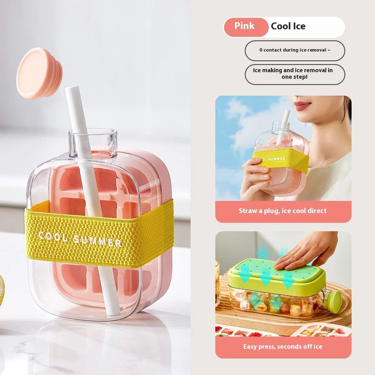 🧊No-Spill Silicone Ice Tray with Lid & Straw🥶❄️