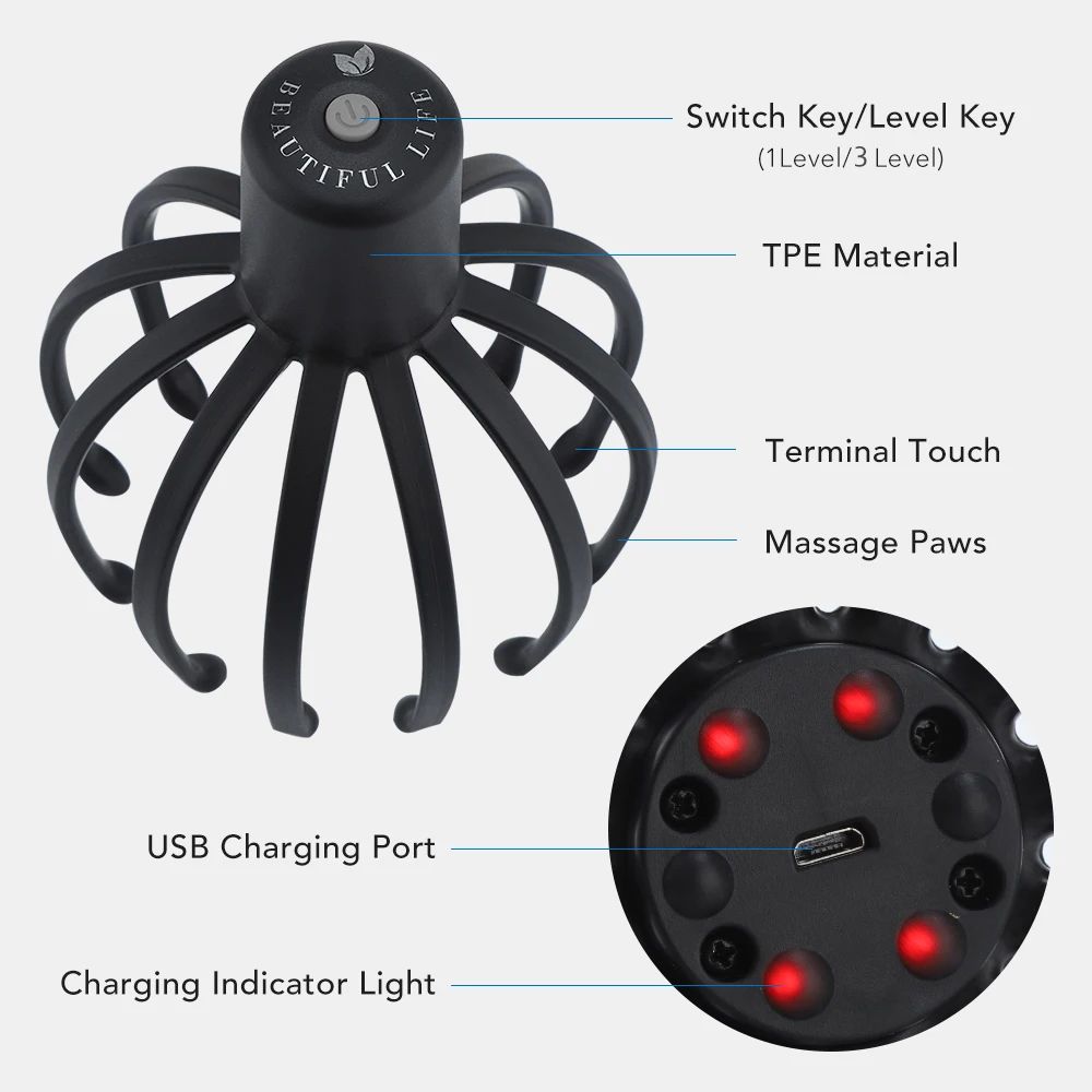 🧠 Electric Octopus Scalp Massager USB
