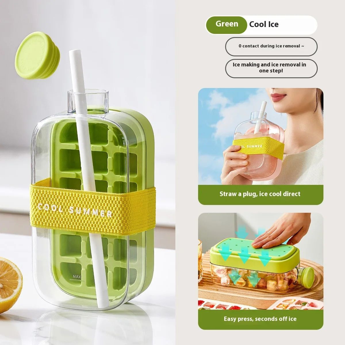 🧊No-Spill Silicone Ice Tray with Lid & Straw🥶❄️