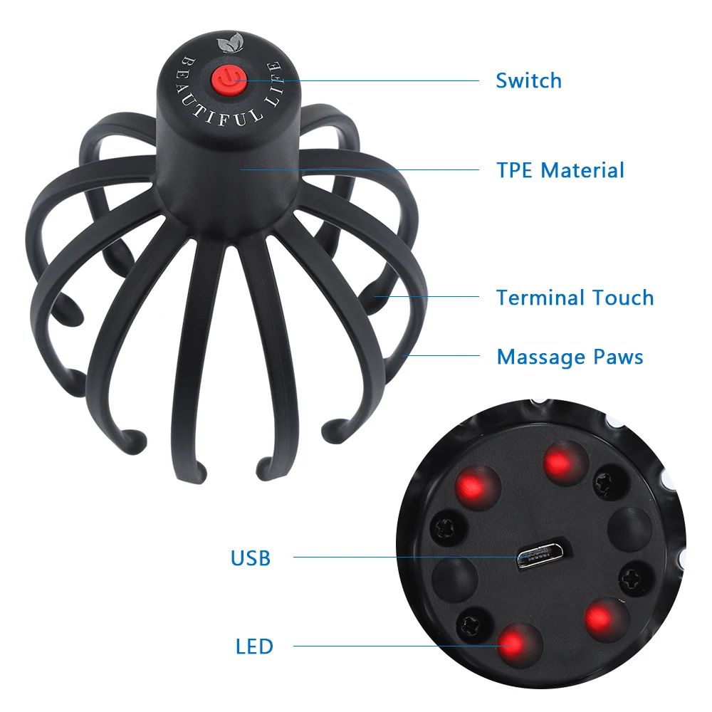 🧠 Electric Octopus Scalp Massager USB